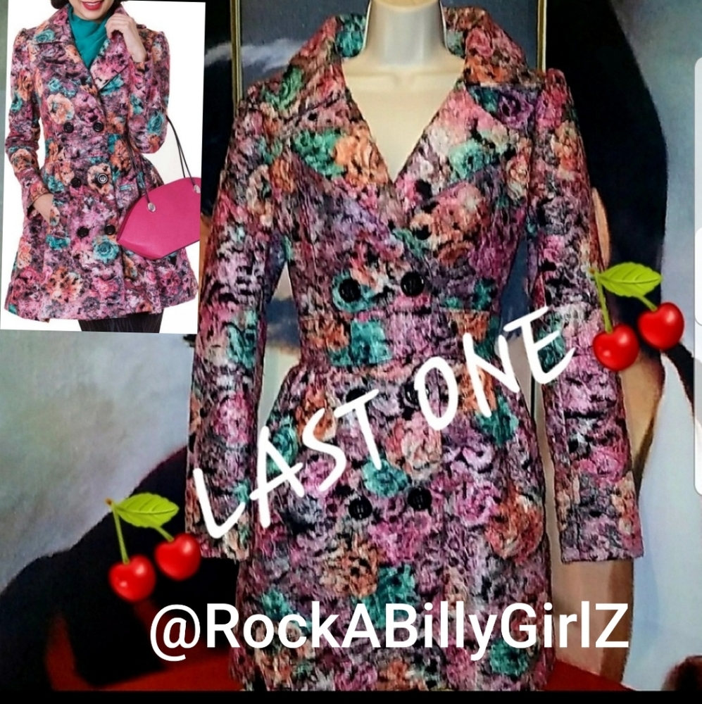 Tatyana Blossom 1940’s Double Button RockABilly Pinup Winter Floral Trench Coat